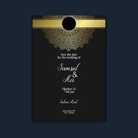 Fondo adornado de mandala de oro de lujo para invitación de boda vector