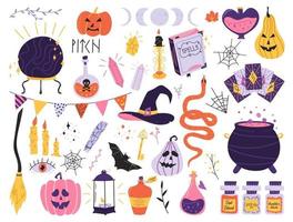 Halloween Set With Cute Magical Elements vector