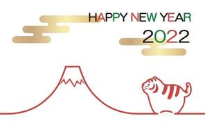 2022, el año del tigre, tarjeta de felicitación con tigre y mt. fuji. vector