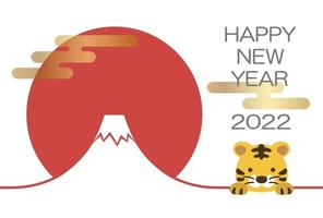 2022, el año del tigre, tarjeta de felicitación con tigre y mt. fuji. vector