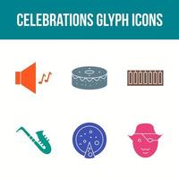 Conjunto de iconos de vector de glifo de celebración única