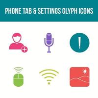 Unique Phone Tab and Settings Vector Icon Set