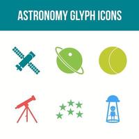 conjunto de iconos de vector de glifo de astronomía único