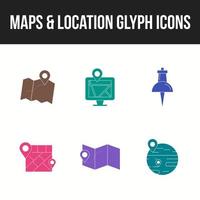 Unique set of maps and location 6 glyph icons vector