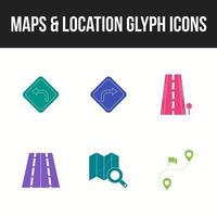 Beautiful maps and location unique glyph icon set vector