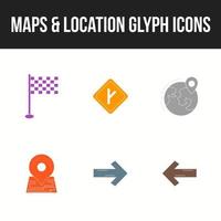 conjunto de hermosos mapas e iconos de glifos de ubicación vector