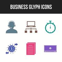 6 hermoso conjunto de iconos de vector de glifo de negocios