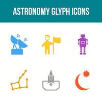 conjunto de iconos de vector de glifo de astronomía único