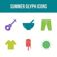 conjunto de iconos de vector de glifo de verano único