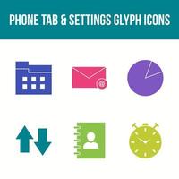 Unique Phone Tab and Settings Vector Icon Set