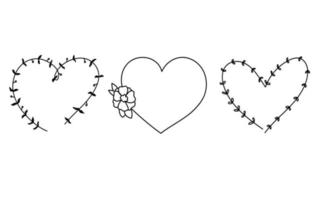 marcos lindos corazones doodle colección de flores blancas y negras conjunto aislado vector