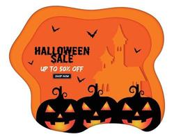 Halloween Sale Pumpkin Castle Papercut Template vector