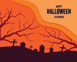 Happy Halloween Graveyard In Papercut vector