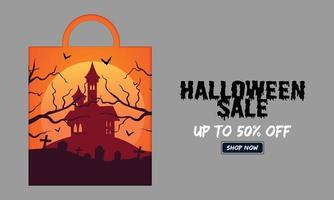 Happy Halloween Sale Paper Bag Landscape Castle Vector