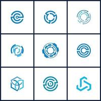 conjunto de círculo de alta tecnología, rotación, datos, diseño de logotipo digital