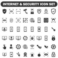 conjunto de iconos de internet y seguridad serie negra vector