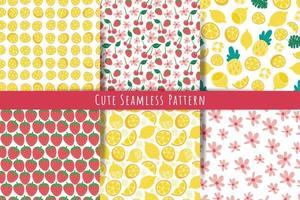 set of Summer seamless patterns. berries, fruits, flowers backgrounds vector