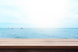 Wooden table top with the nature landscape photo