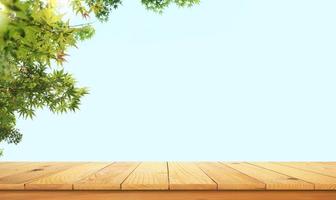 Wooden table top with the nature landscape photo