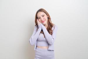 Portrait beautiful Asian woman with happy feeling and smiling on white background photo