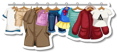 Sticker template of Clothes racks with many clothes on hangers vector