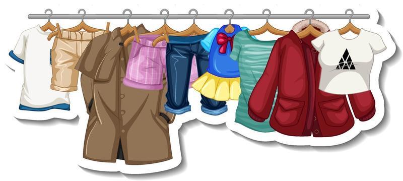 Sticker template of Clothes racks with many clothes on hangers