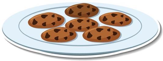 Chocolate chip cookies in plate sticker on white background vector