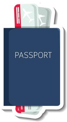 Passport with tickets cartoon sticker