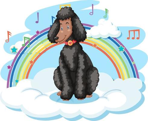 Cute dog on the cloud with rainbow