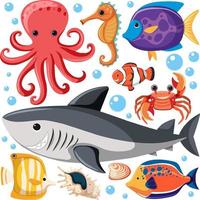 Cartoon Sea Life Seamless Pattern with Sea Animals character vector