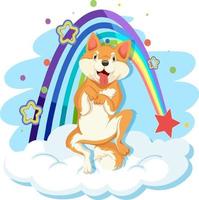 lindo perro en la nube con arcoiris vector