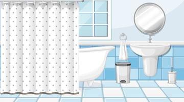 Bathroom interior with furniture in blue and white theme vector