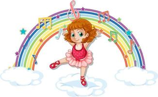 Ballerina dancing on the cloud with melody symbols on rainbow vector