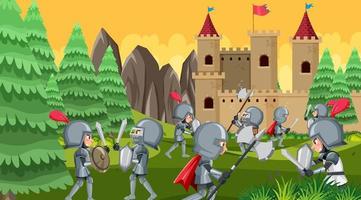 escena de dibujos animados de guerra medieval vector