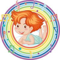 Cupido en marco redondo de arco iris con símbolo de melodía vector