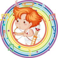 Cupid in rainbow round frame with melody symbol vector