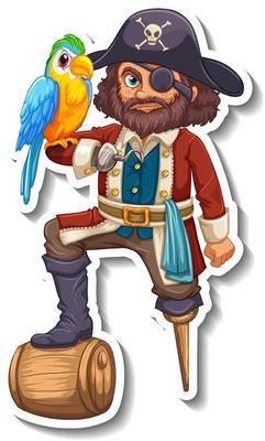 Sticker template with a pirate man cartoon character isolated