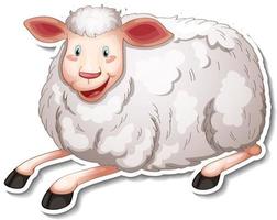 Sticker design with cute sheep cartoon character vector