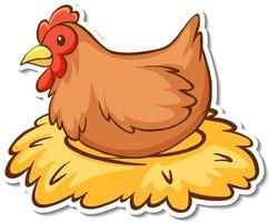 Chicken sitting on hay sticker vector