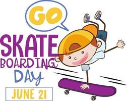 ir a la pancarta del día del skate con un personaje de dibujos animados patinador vector