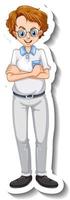 A sticker template with a nerdy man in standing pose vector