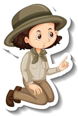 A sticker template with a girl in safari outfit cartoon character