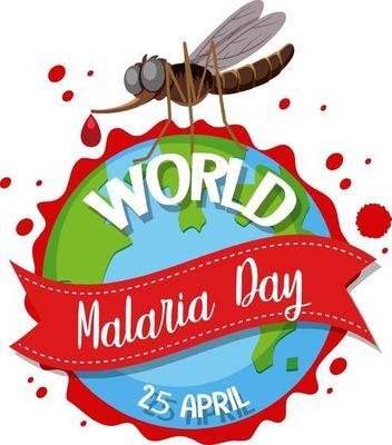 World Malaria Day logo or banner with mosquito standing on the globe