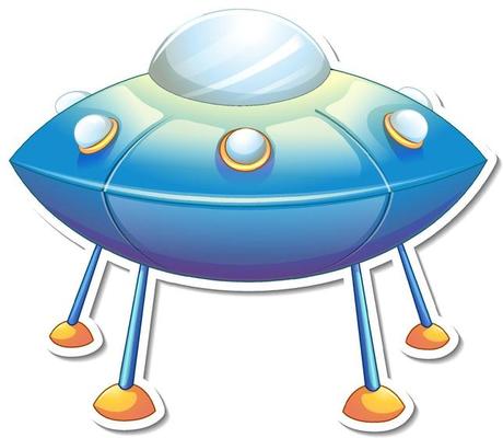 Sticker template with unidentified flying object UFO isolated