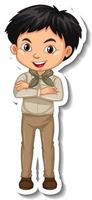 Boy in safari outfit cartoon character sticker vector