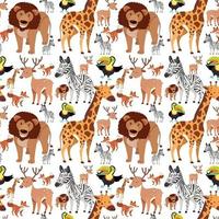 Seamless pattern with cute wild animals on white background vector