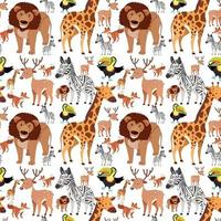 Seamless pattern with cute wild animals on white background vector