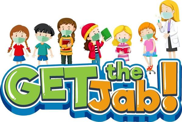 Get the Jab font banner with doctor and many kids cartoon character