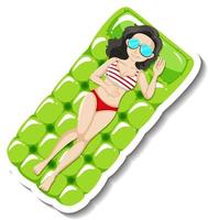 Lady laying on swimming rubber float cartoon sticker vector