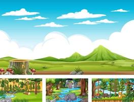 Set of different nature horizontal scene with various wild animals vector